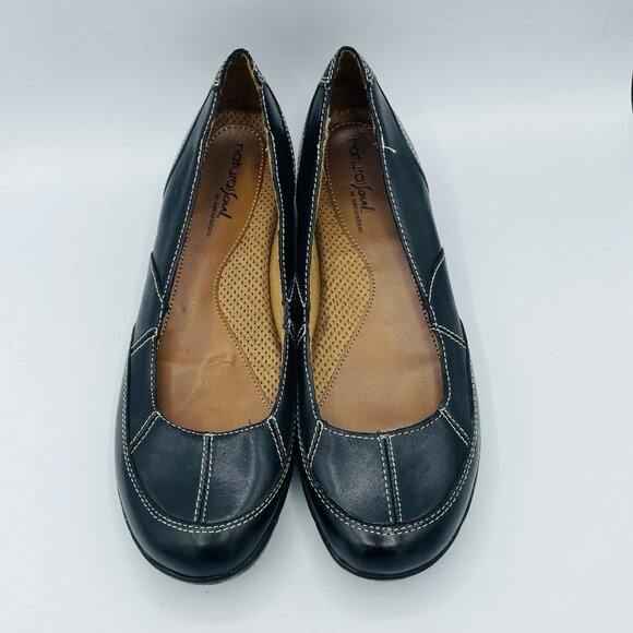 Natural Soul Shoe Womens Size 8 M Black Leather Comfort Slip On Loafers Heels - Picture 5 of 11